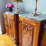 Pair of Art Deco bedside tables in solid walnut, 1940