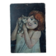 Portrait enfant et chat sur panneau de bois