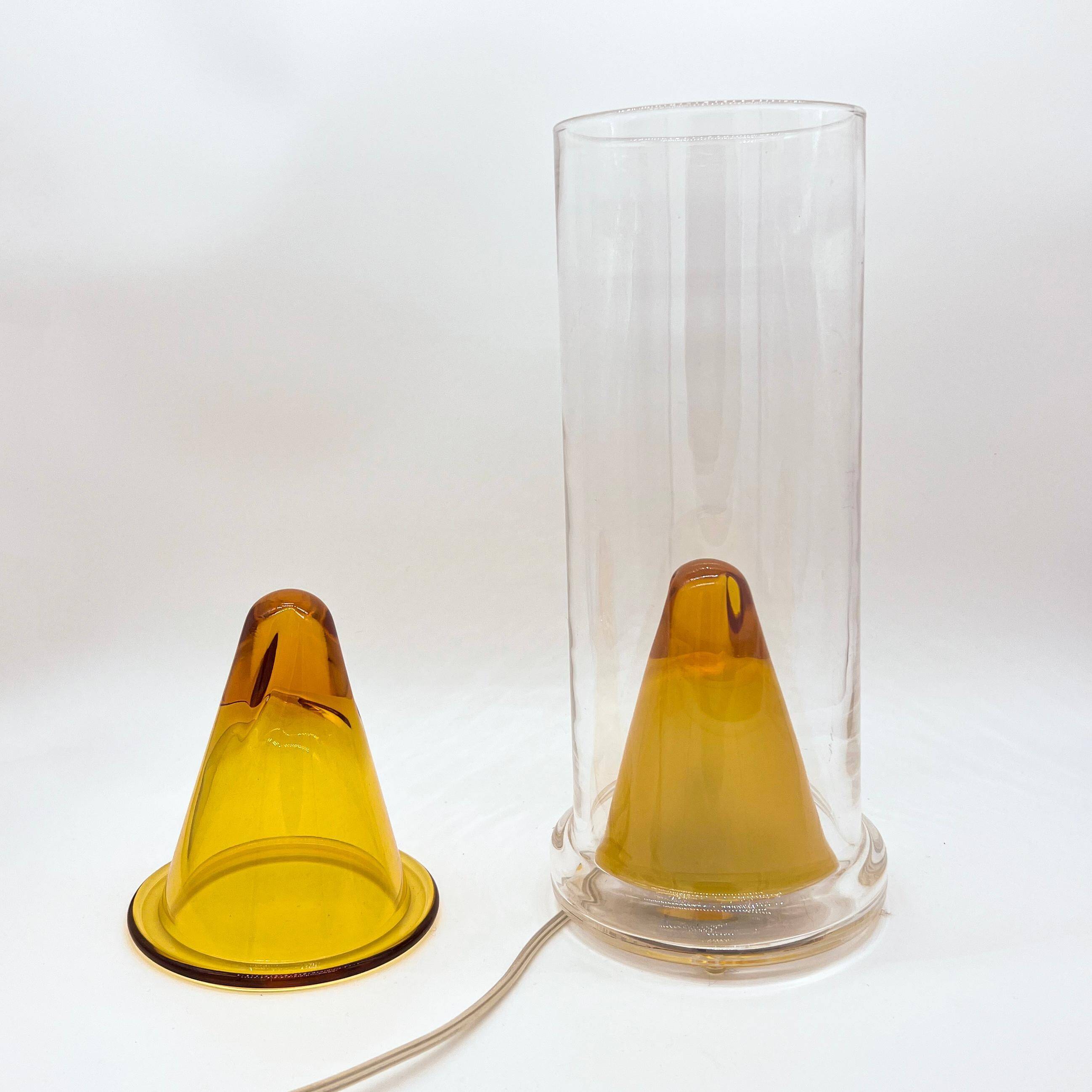 Vintage Oluce Nerolia Table Lamp in Clear and Orange Glass, Italian Design