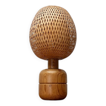Lampe de table vintage scandinave en bambou et bois, années 1970