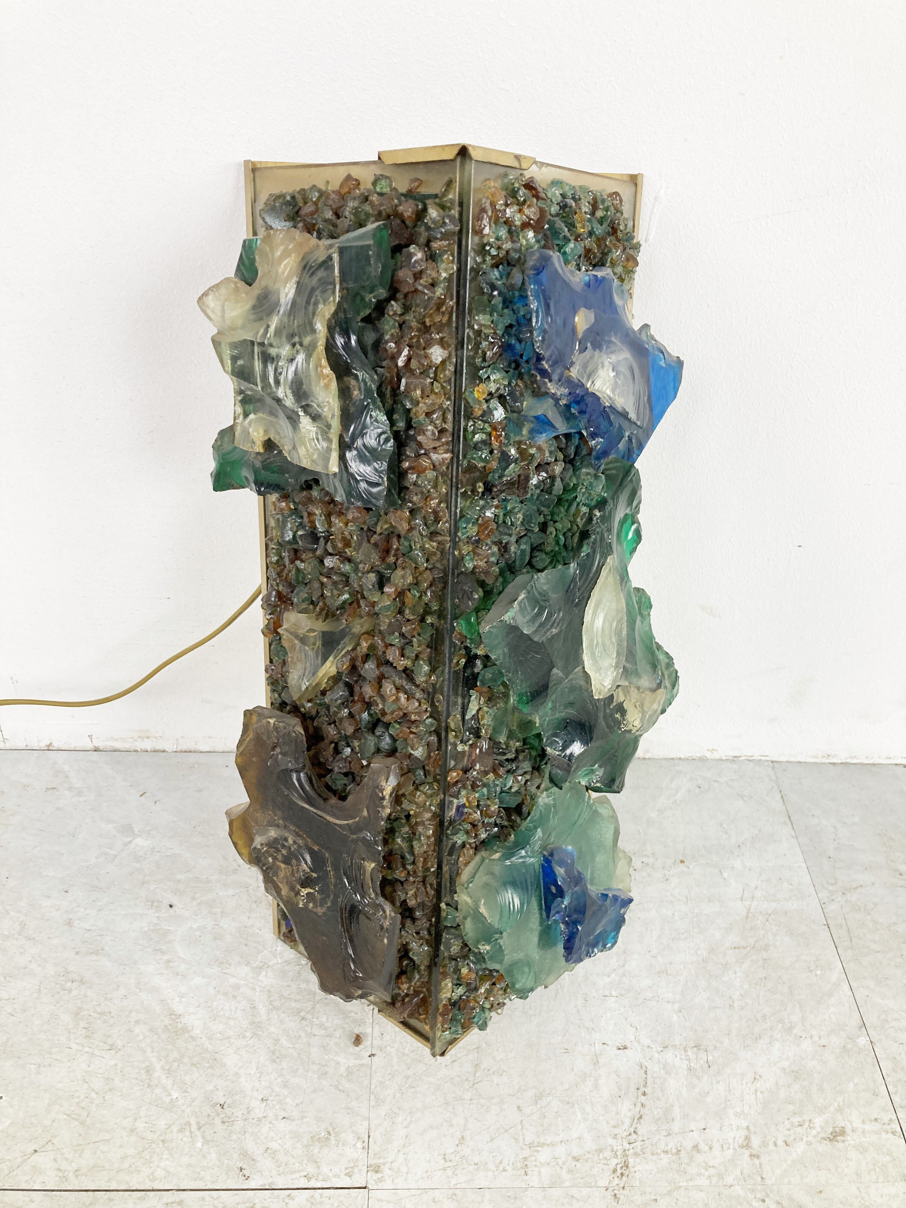 Vintage brutalist glass wall lamp, 1960s