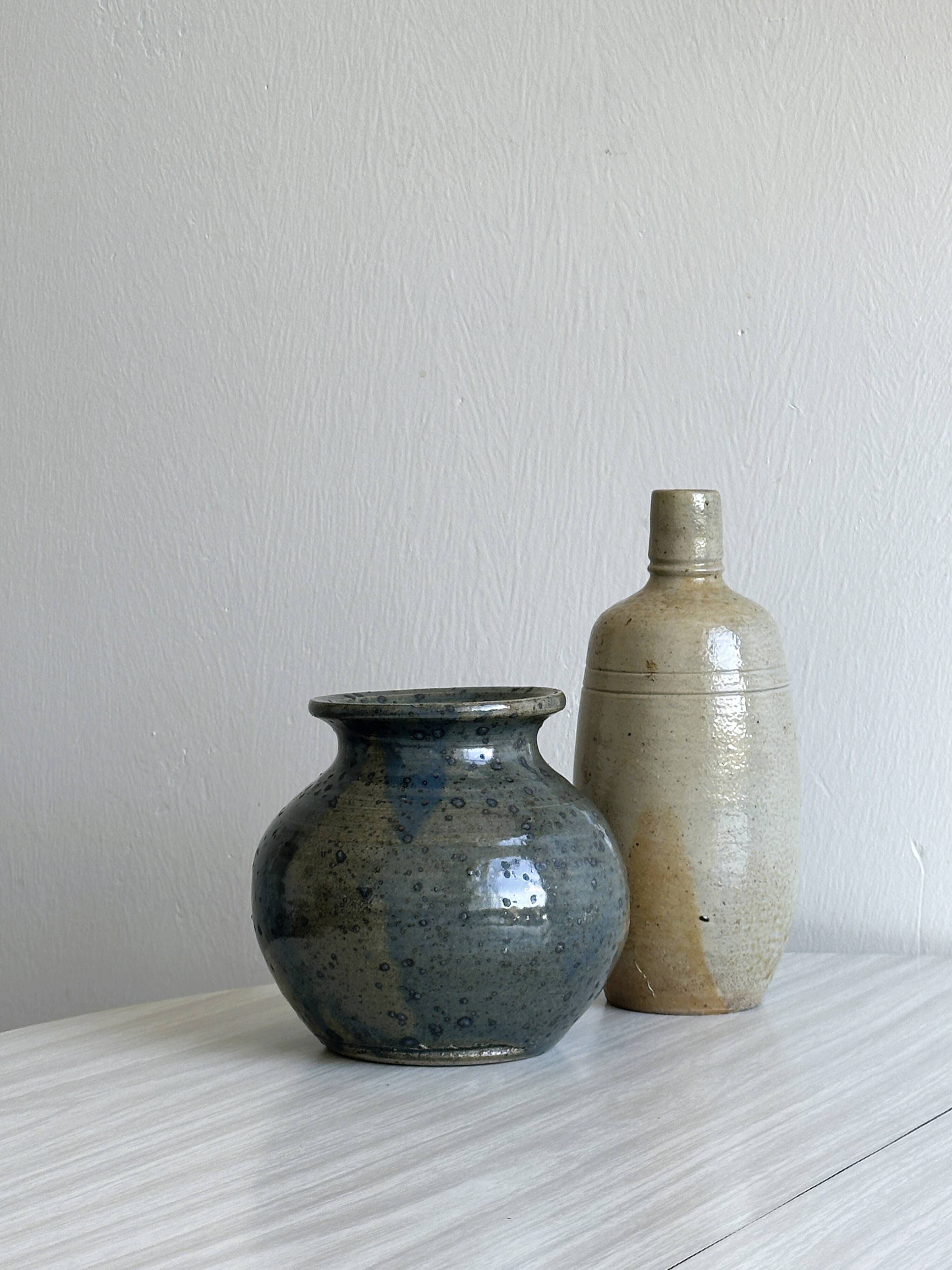 2 stoneware ceramics, vintage glazed stoneware vase
