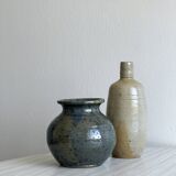 2 stoneware ceramics, vintage glazed stoneware vase