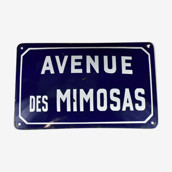 Enamelled street domed plaque "Avenue des Mimosas"