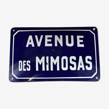 Plaque émaillée bombée de rue "Avenue des Mimosas"