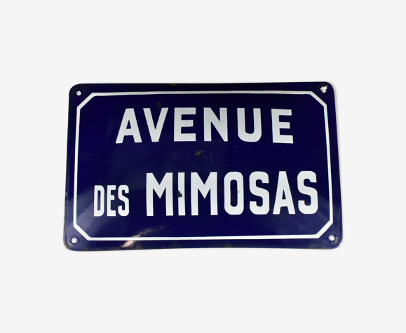 Plaque émaillée bombée de rue "Avenue des Mimosas"