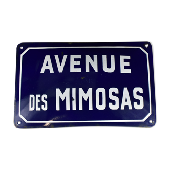 Plaque émaillée bombée de rue "Avenue des Mimosas"