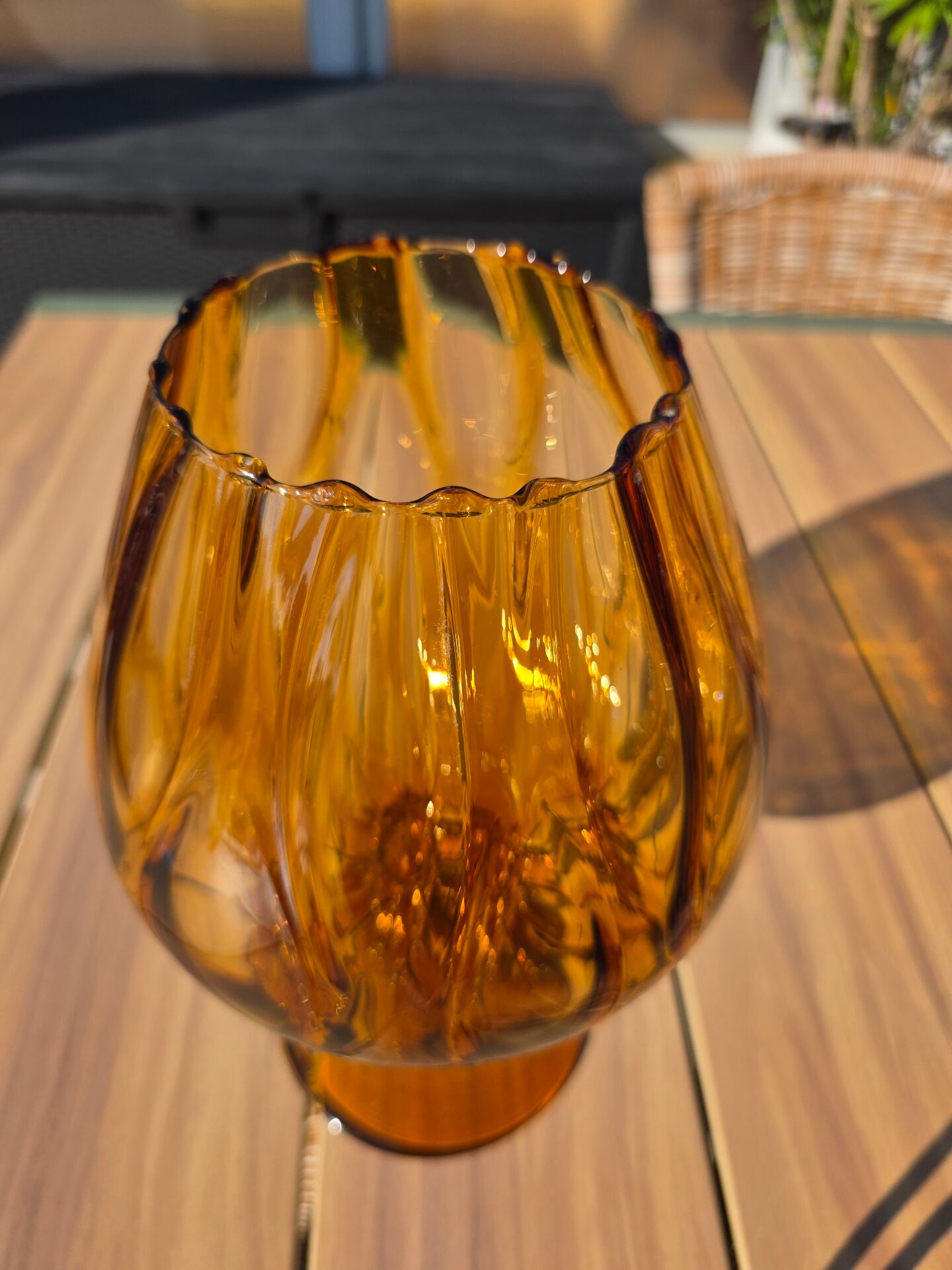 Giant glass 31 cm Empoli blown amber vintage