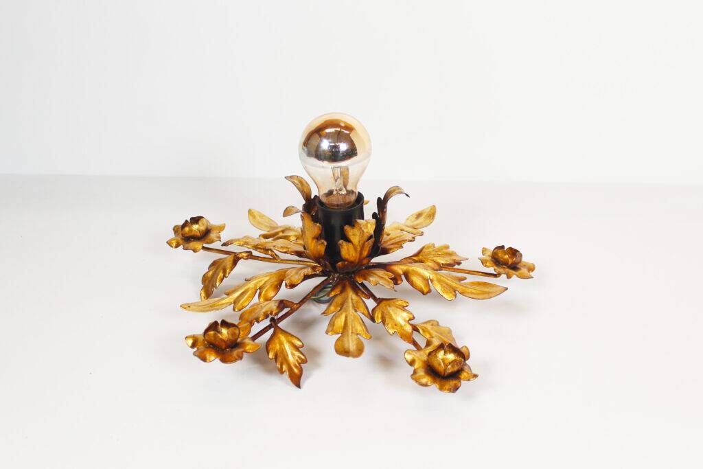 Medium size gilded floral flush mount light, Germany 1960s
