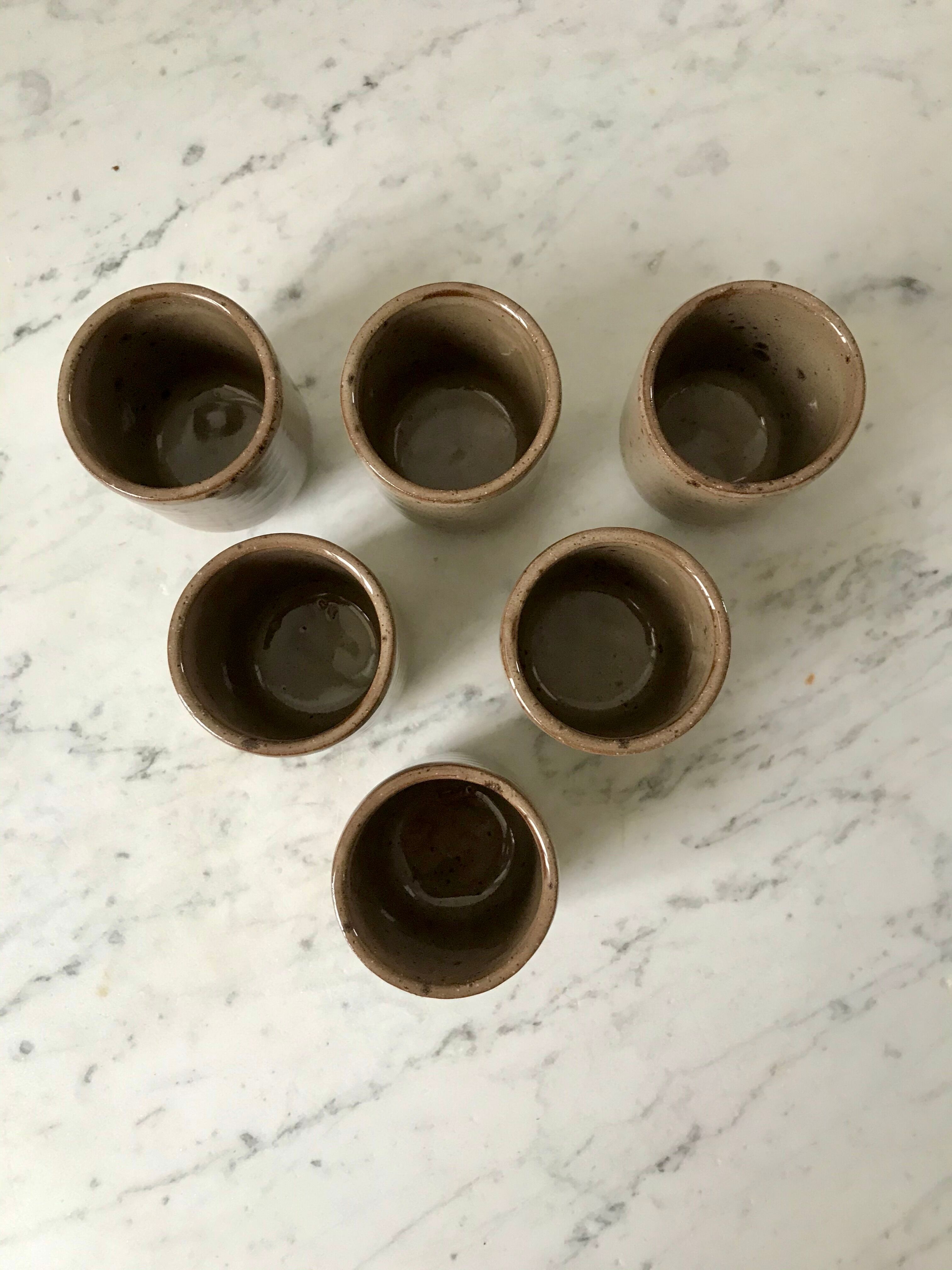 Set of 6 espresso cups in glazed stoneware 70s