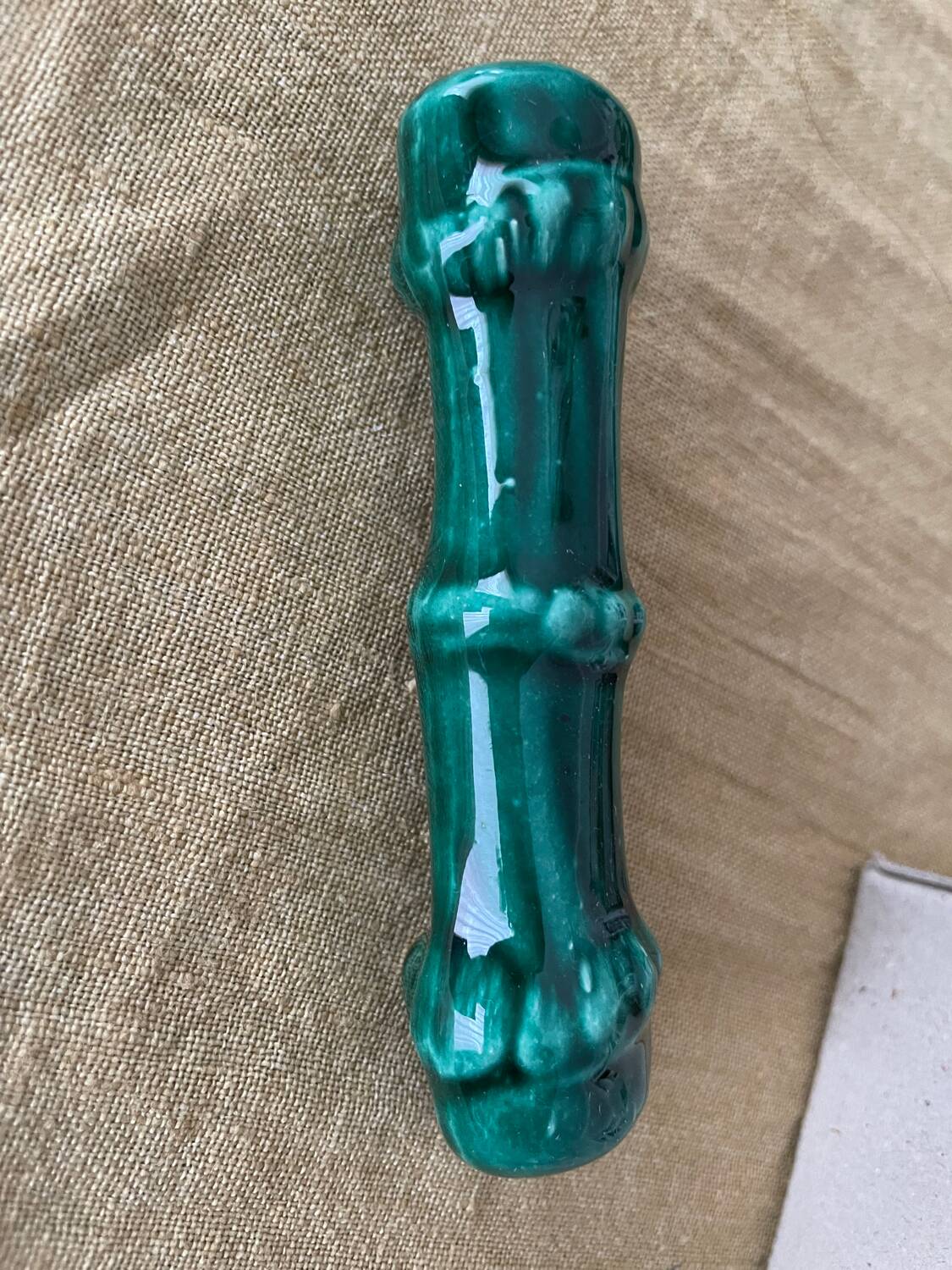 6 vintage green earthenware knife holders 50 bamboo shape