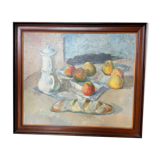 Still life with apples, bread and coffee maker - de beech