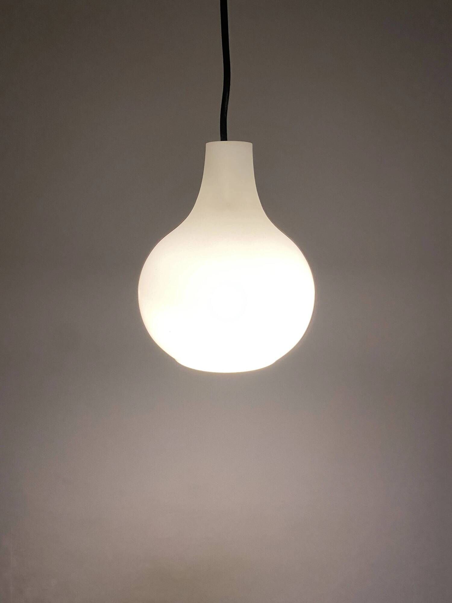 White glass drop-shaped pendant by Peill and Putzler 1960