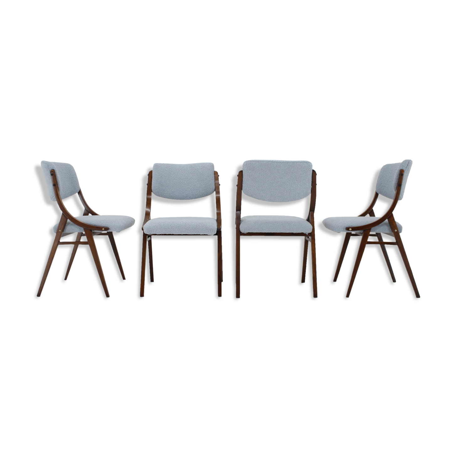 1960s Set of Four TON Beech Bentwood Dining Chairs in Bouclé, Czechoslovakia