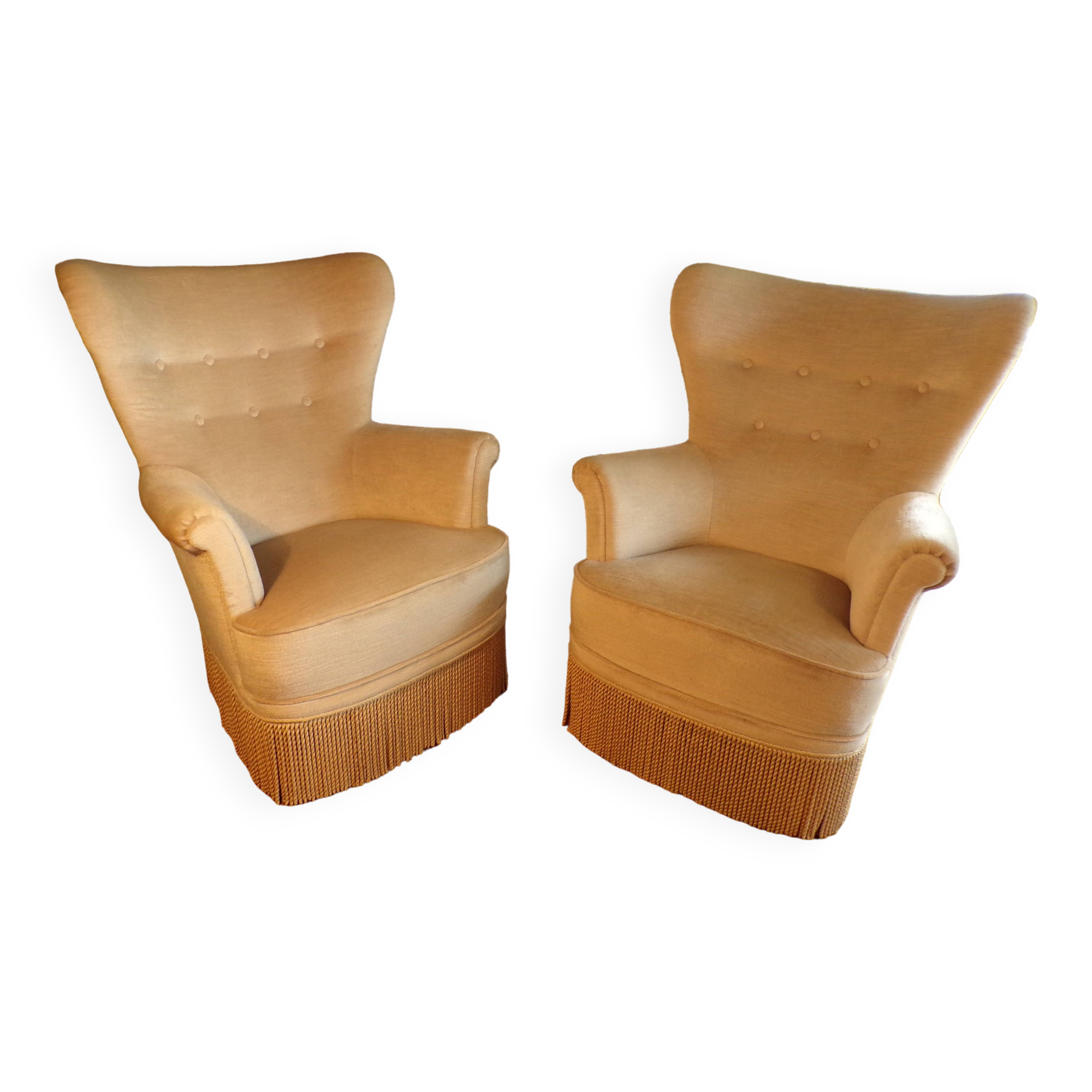 Pair of velvet toad armchairs