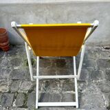 Transat de plage en bois blanc et coton jaune