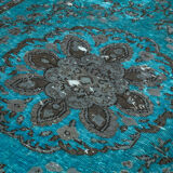 Hand-knotted distressed oriental 1970s 195 cm x 322 cm turquoise carpet