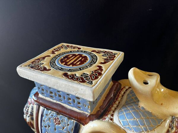 Porte plante elephant ceramique 1970's - xl - bleu -