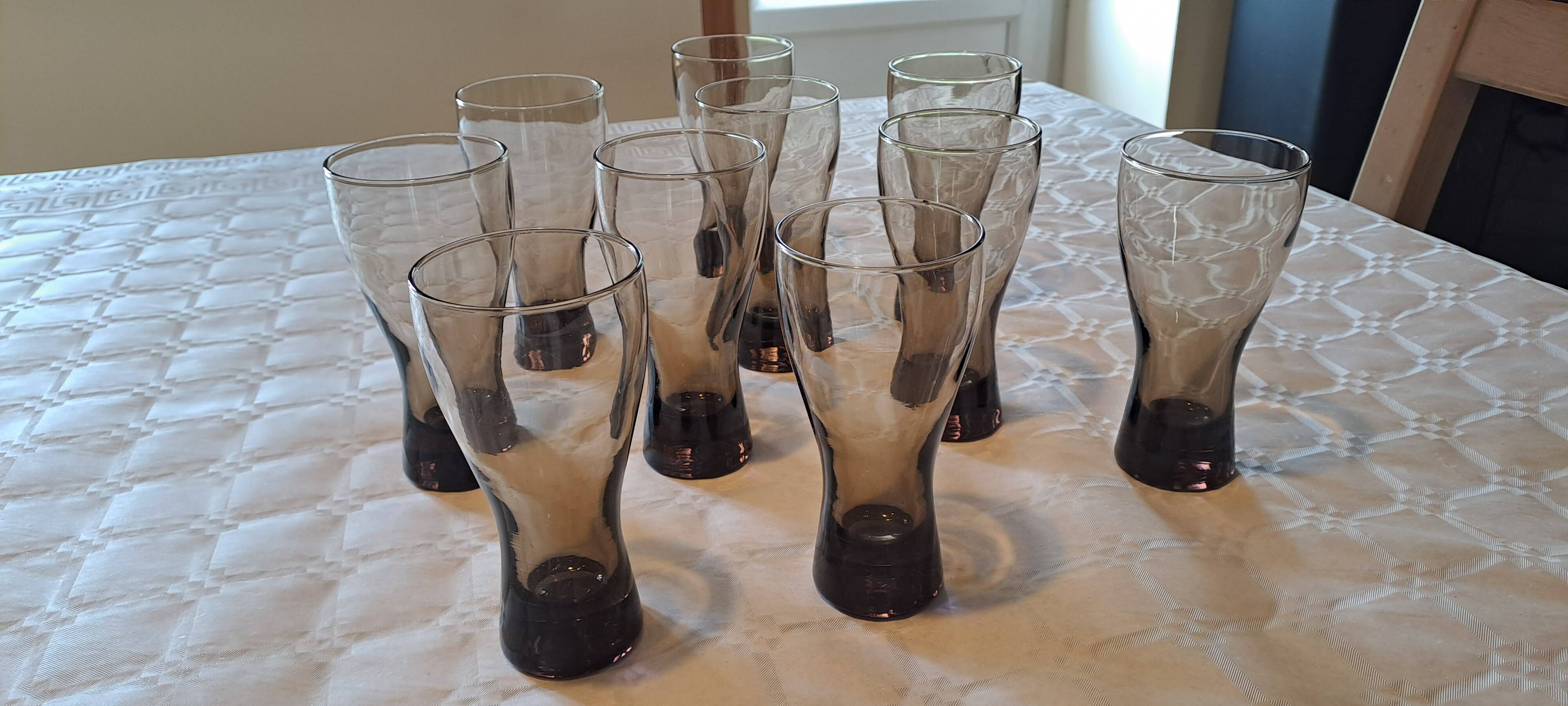 Set of 10 smoked glasses from the 60s/70s
