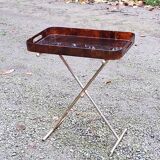 Gold metal side table with tortoiseshell lucite top from the 70s