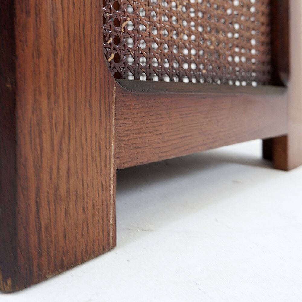 Pair of vintage wooden planters with woven rattan panels - 1970s