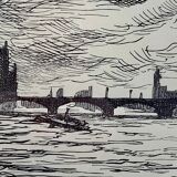 Lithographie paysage anglais du XIXème siècle "Parlement de Londres"  par Maximilien Luce