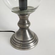 Vintage lamp consisting of a glass tulip-shaped fireplace and a pewter foot