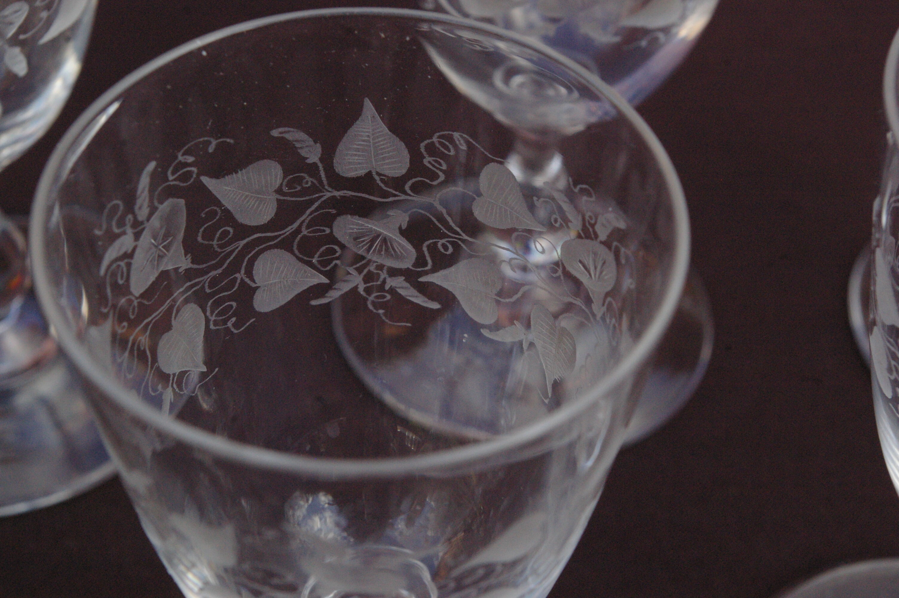 Set 11 Port Glasses White Wine Art Nouveau Crystal engraved Liseron