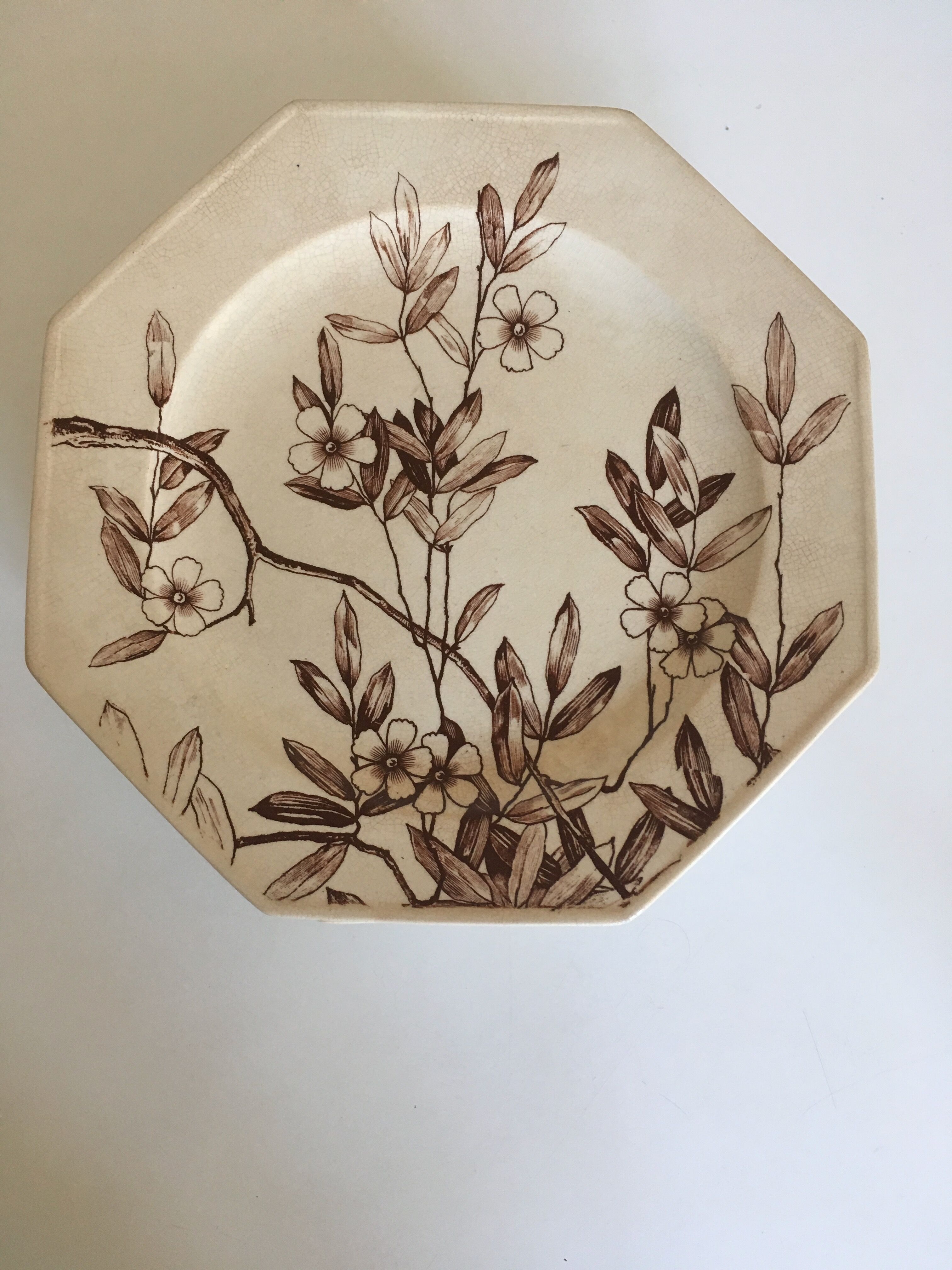 Set of 11 octagonal plates with English faience flowers 1870