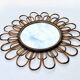 Round mirror flower sun in smoked rattan wicker vintage 1960 1970 47 cm folk