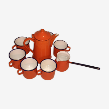 Orange enamelled iron coffee service