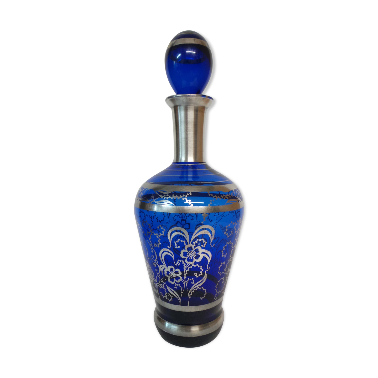 Blue crystal carafe with silver