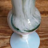 Vase sur pied en opaline et verre soufflé vintage 30 cm