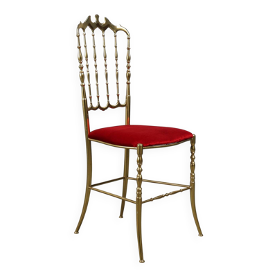 Chaise Chiavari en laiton Hollywood Regency par Giuseppe Gaetano Descalzi, Italie,