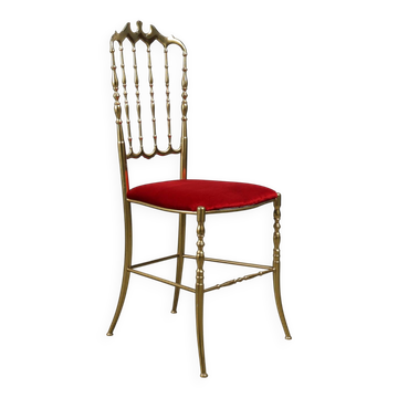 Chaise Chiavari en laiton Hollywood Regency par Giuseppe Gaetano Descalzi, Italie,