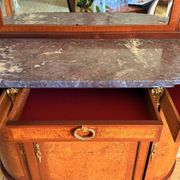 Rare antique buffet with marble, bronze, and marquetry in the Louis XVI style.