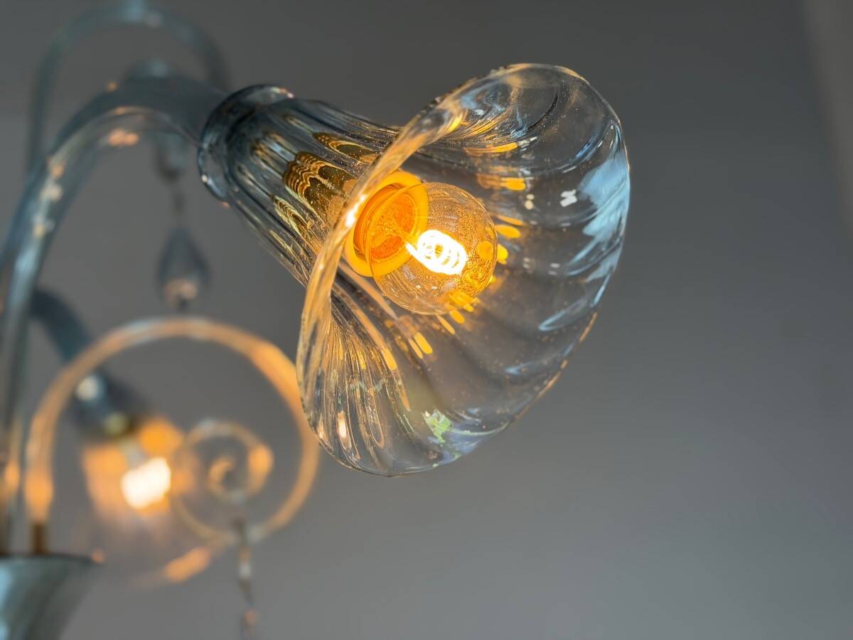 Venetian lustre in grey-blue Murano glass, circa 1930.