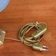Vintage bedside lamp in gold metal – sculpted base and blue shade
