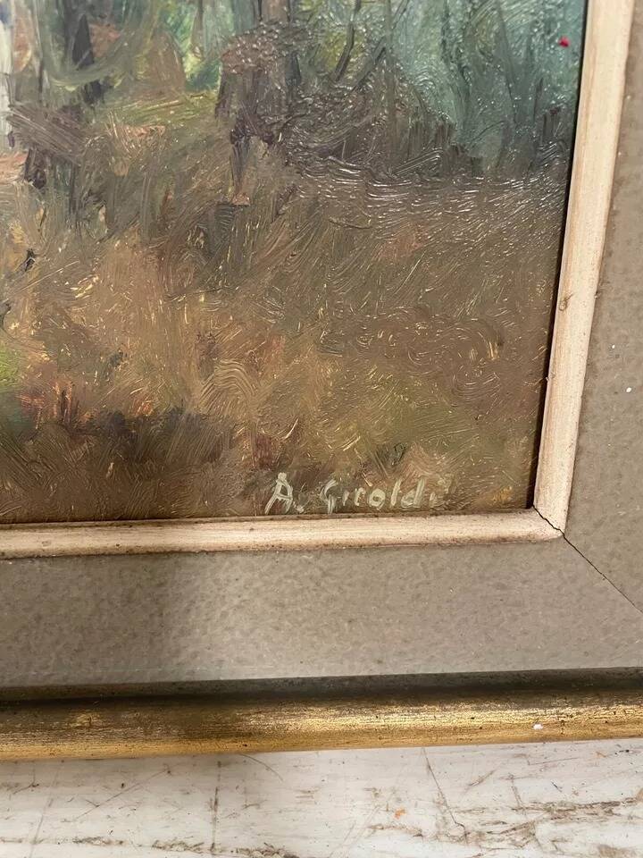 Impressionist Style Lake Landscape Oil Painting, Framed