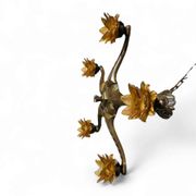 5 arms Art Deco / Art Nouveau / brass hanging lamp / Hand blown floral shades