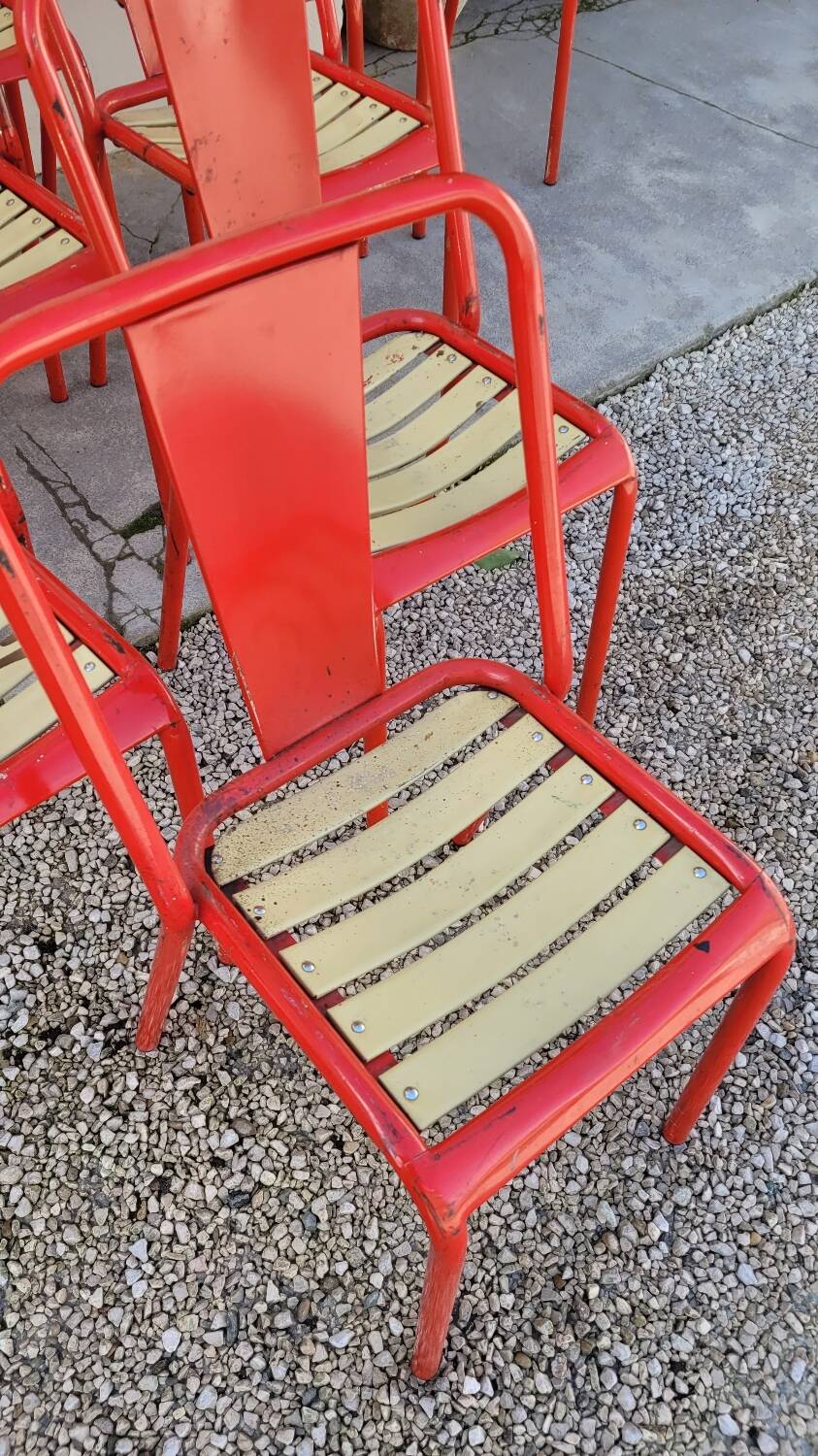 Set of 12 Tolix bistro chairs by Xavier Pauchard model T4 - 1950s