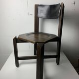 Set of 4 architectural brutalist dining chairs in beech wood, 1970s