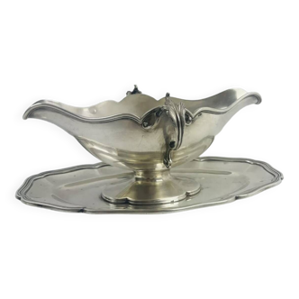 Solid silver gravy boat, Minerva hallmark