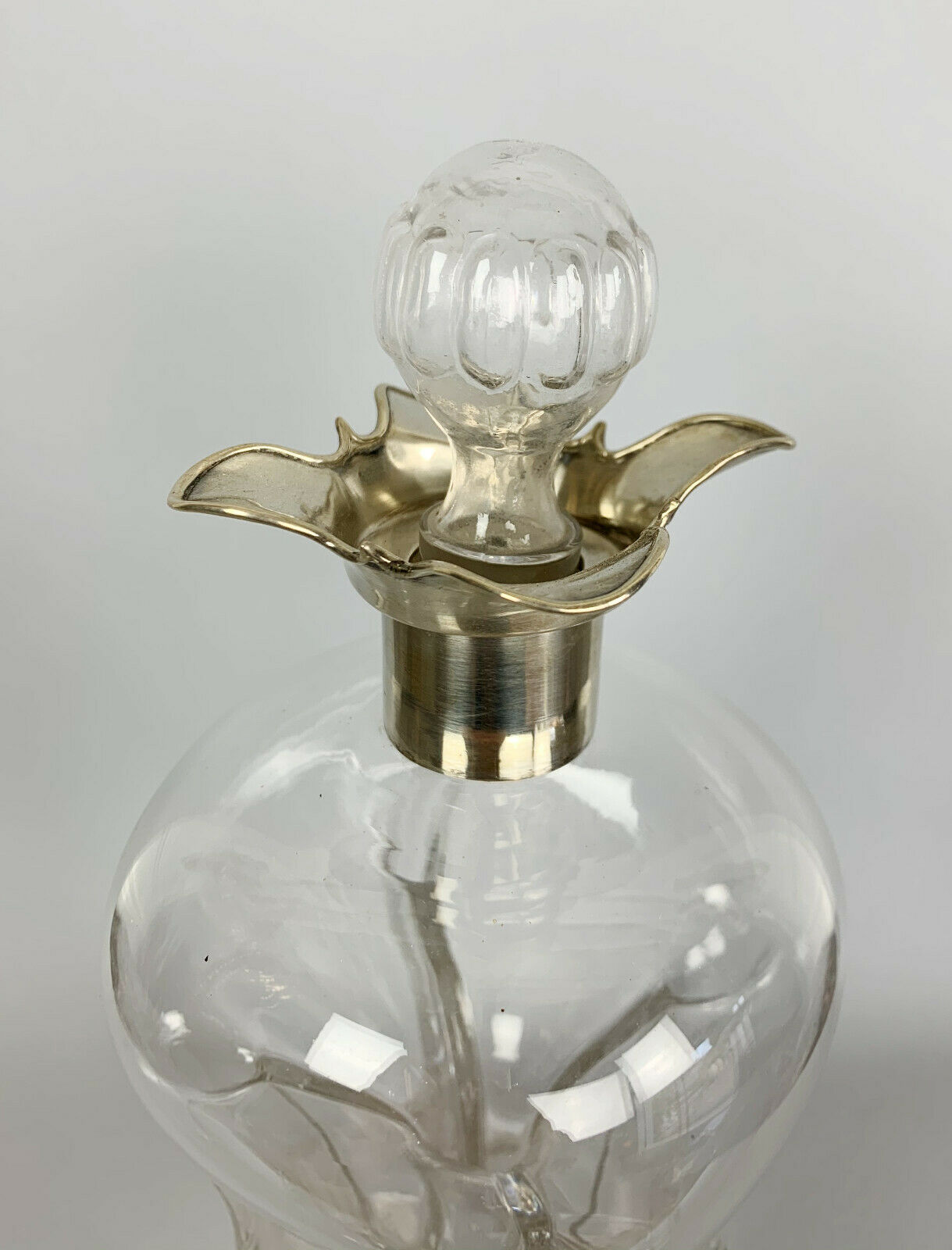 Blown glass carafe and silver frame