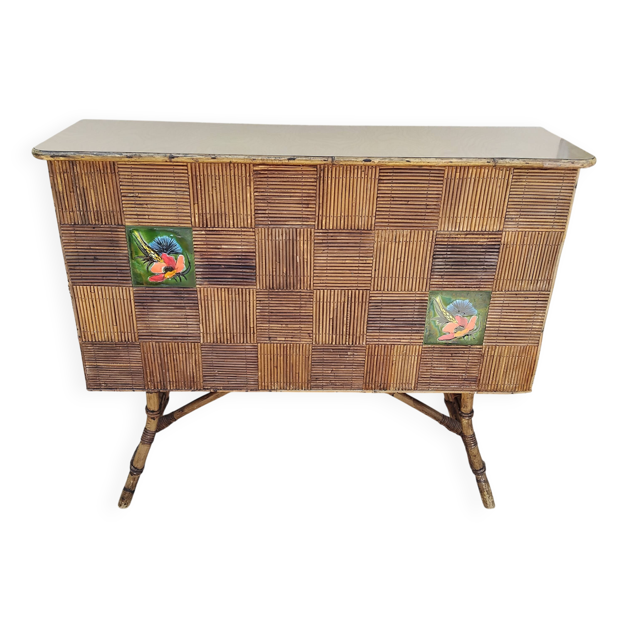 Audoux Minet vintage rattan bar from the 50s
