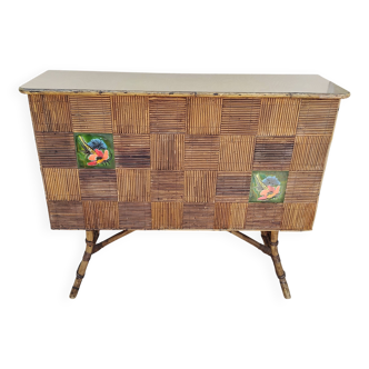 Audoux Minet vintage rattan bar from the 50s