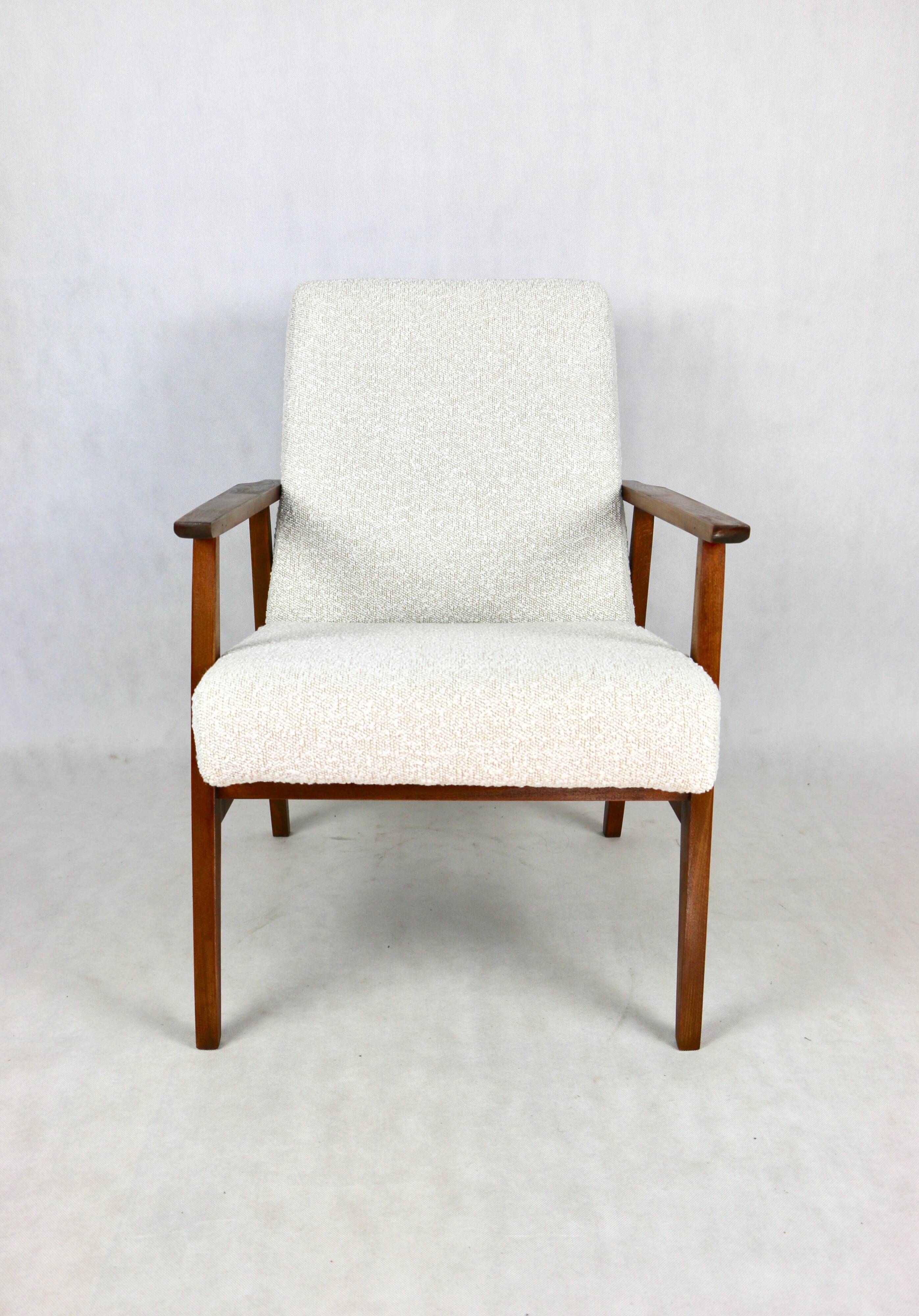 Fauteuil boucle ivoire blanc vintage, années 1970