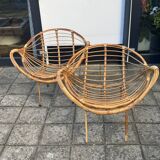 Chaises italiennes modernes en rotin et métal du milieu du siècle