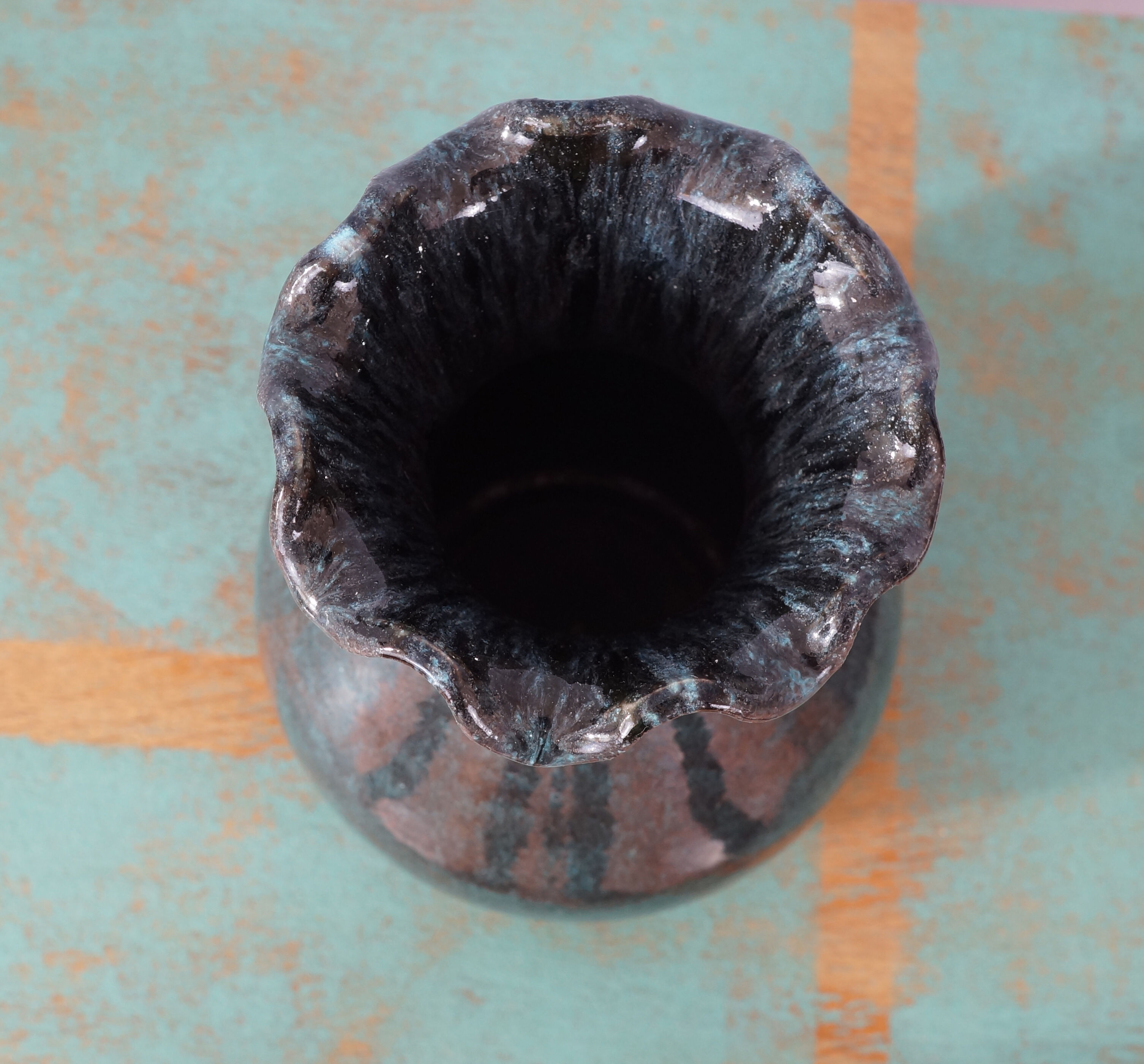 Blue grey Accolay vase in glazed ceramic, with hallmark