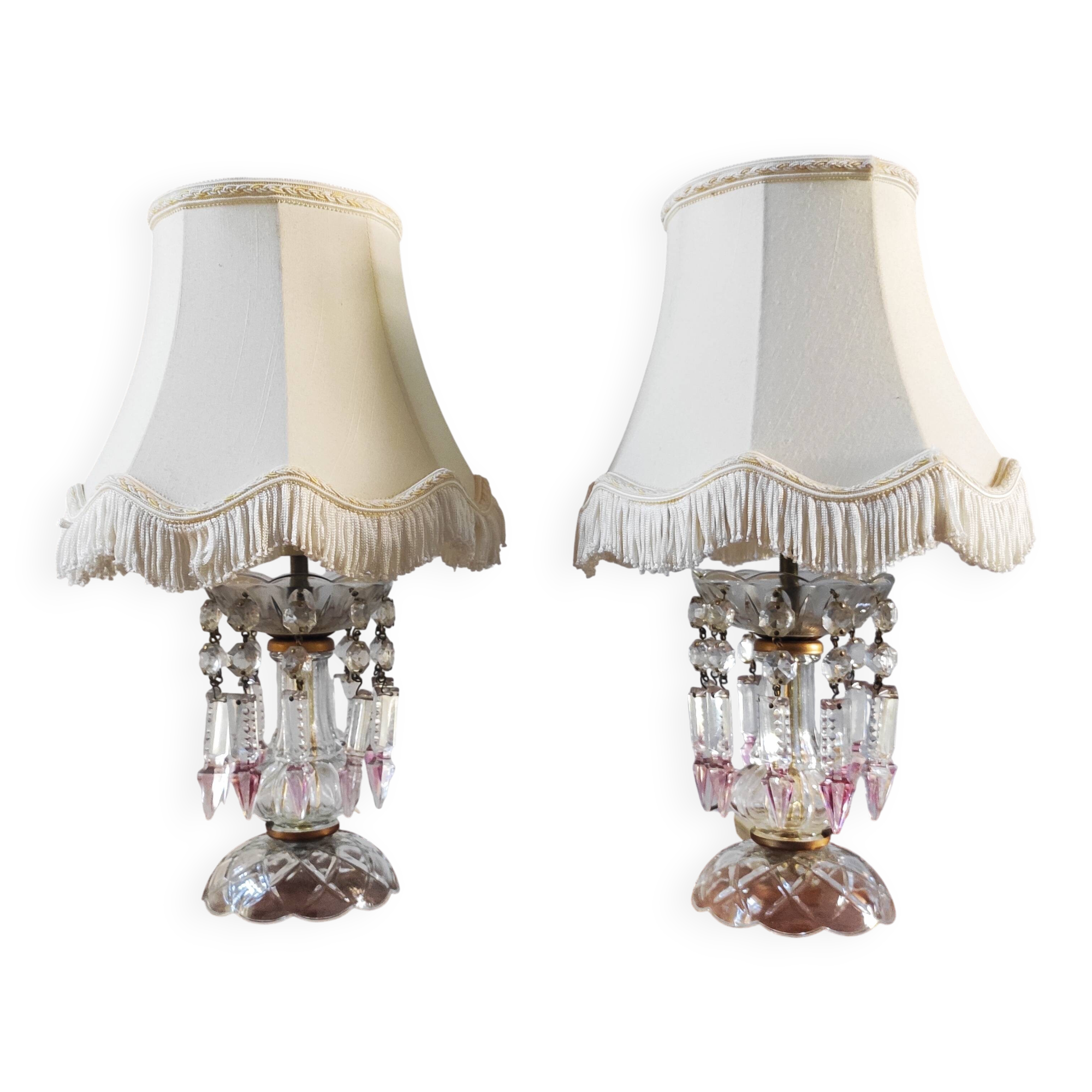 Pair of glass lamps with tassels